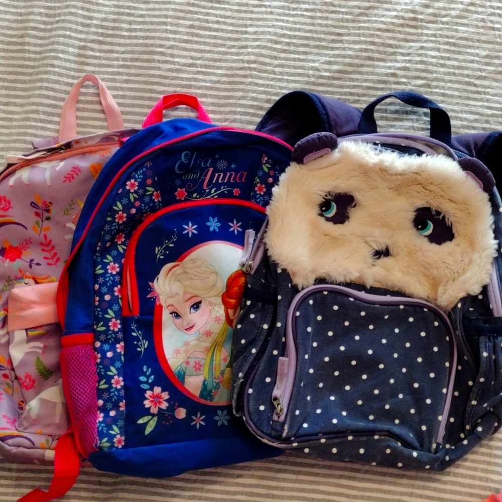 3 Preschool/Kindergarten sized girl's backpacka